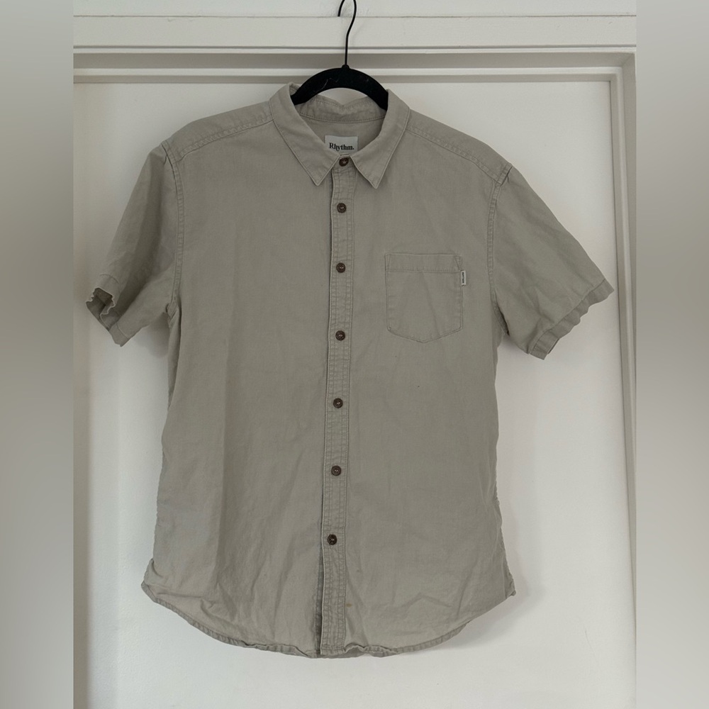 Rhythm Men's Casual Beige Linen/Cotton Button Down Shirt